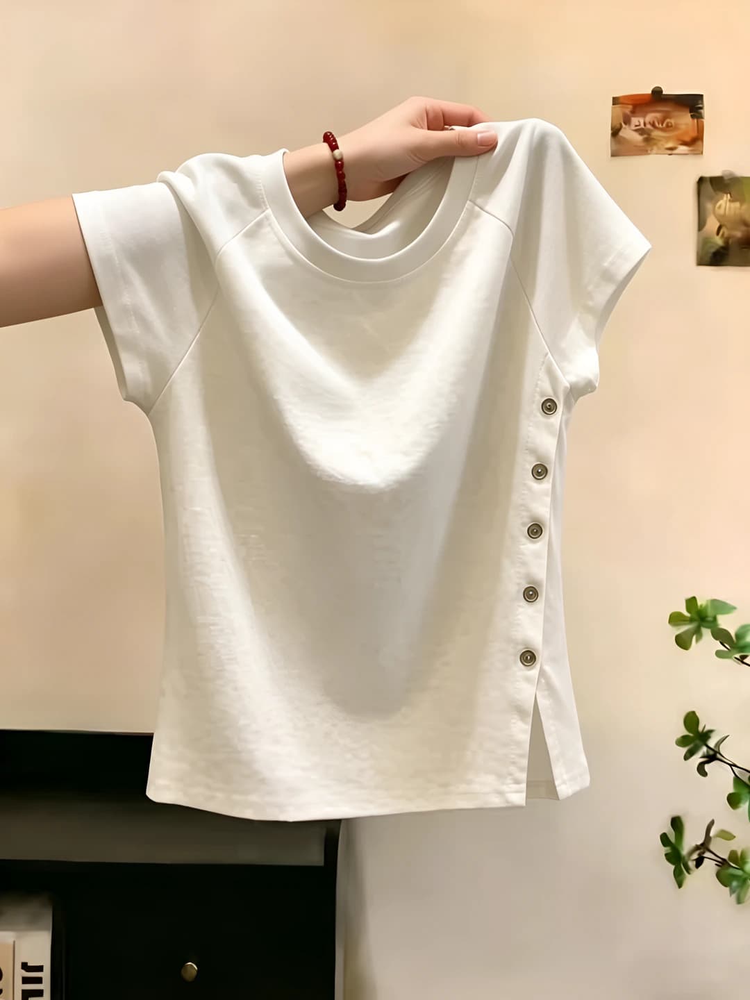 Women's short sleeve t-shirt 2026, crew neck, slim fit, geometric pattern, casual style
