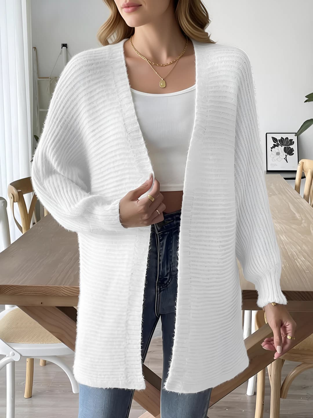 Women's casual cardigan, V-neck, long sleeve, mid-length, solid colour, medium thickness, autumn-winter