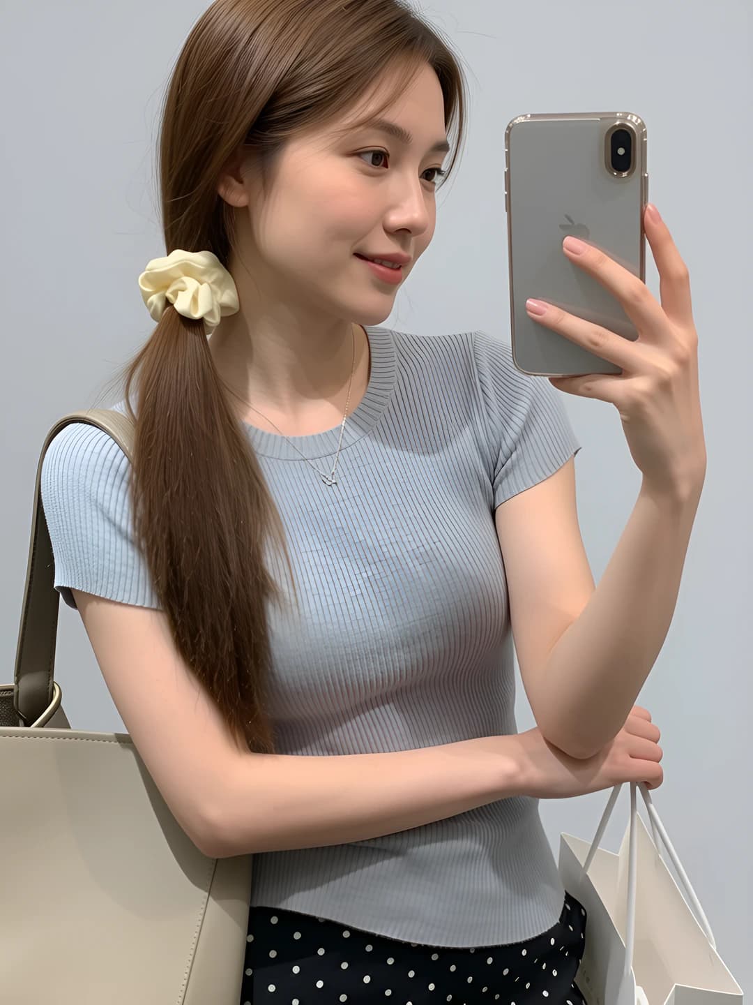 Women's short sleeve knit top, 2026 summer, solid colour, slim fit, crew neck, Korean style