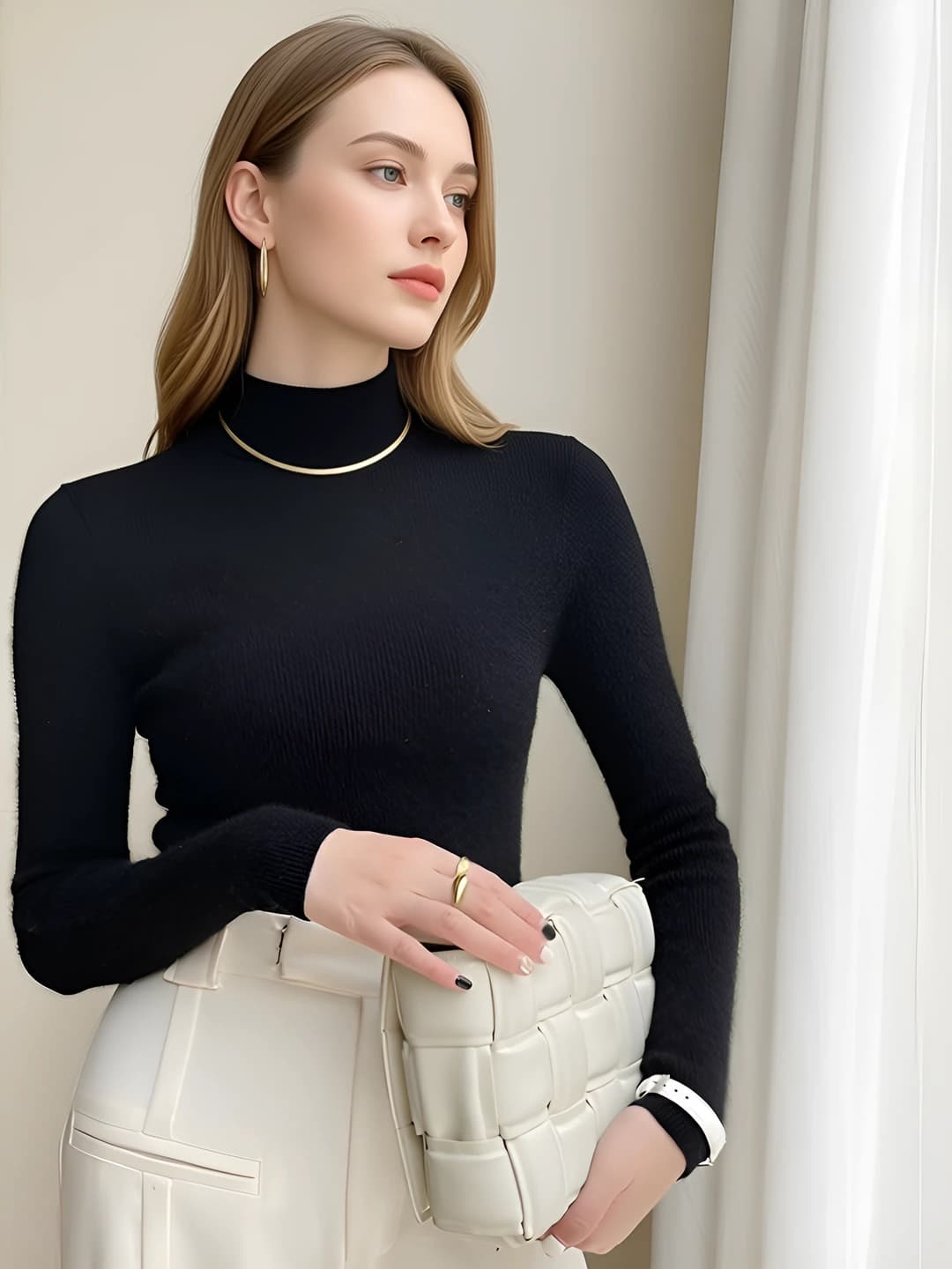 Women's Korean style mock neck solid colour slim fit sweater, autumn-winter 2026, long sleeve, for layering or outerwear