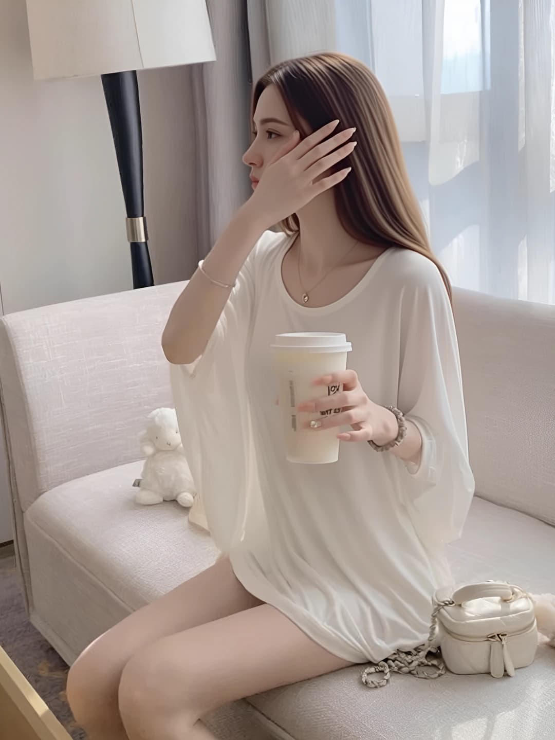 Women's summer sun-protective loose fit long sleeve longsleeve, crew neck, geometric pattern, slimming