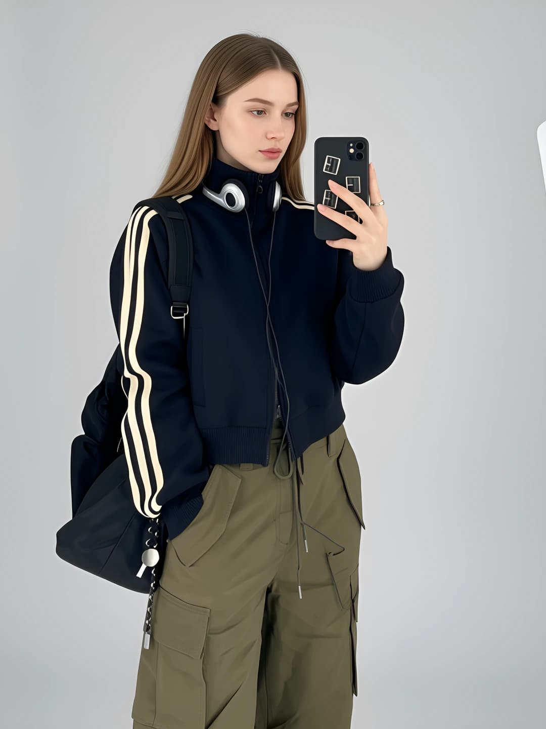 Women's short stand-collar zip-up sports jacket, spring-autumn, slim fit, for petite