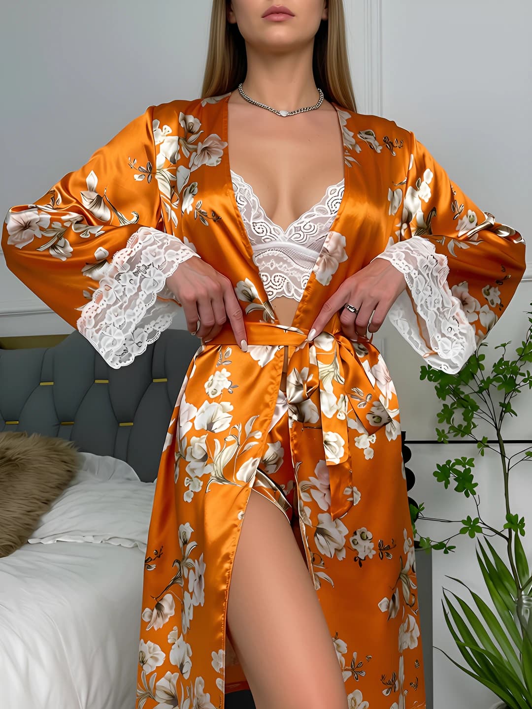Orange print top + shorts