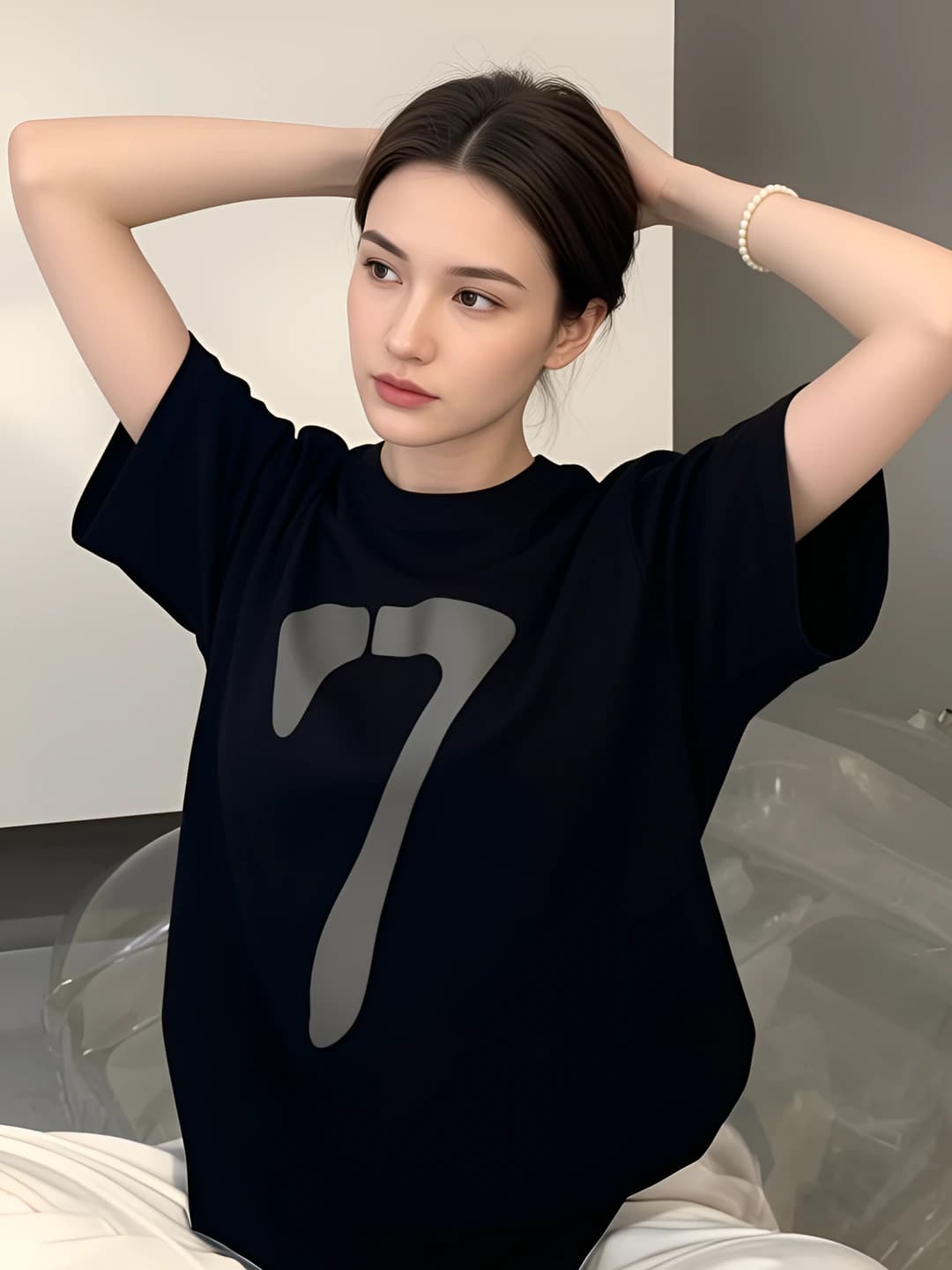 Women's pure cotton t-shirt, summer, Korean style, printed, crew neck, short sleeve, loose fit, casual style