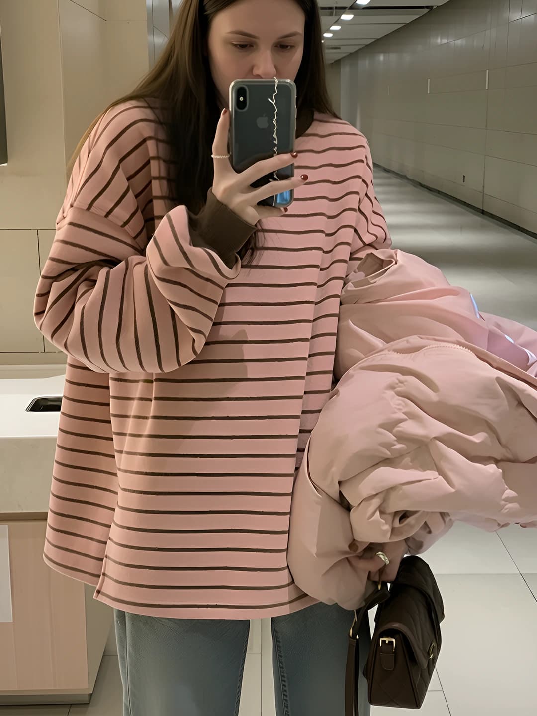 Women's long sleeve striped longsleeve, thin, loose fit, crew neck, autumn
