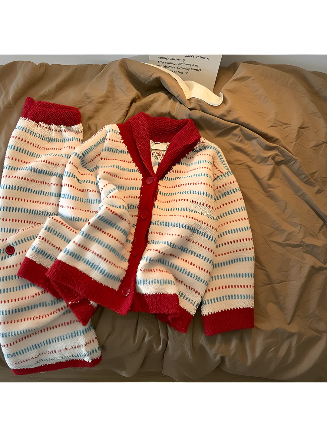 Women's fleece-lined, thickened, retro style, V-neck, long sleeve, button-up, autumn-winter pajama set