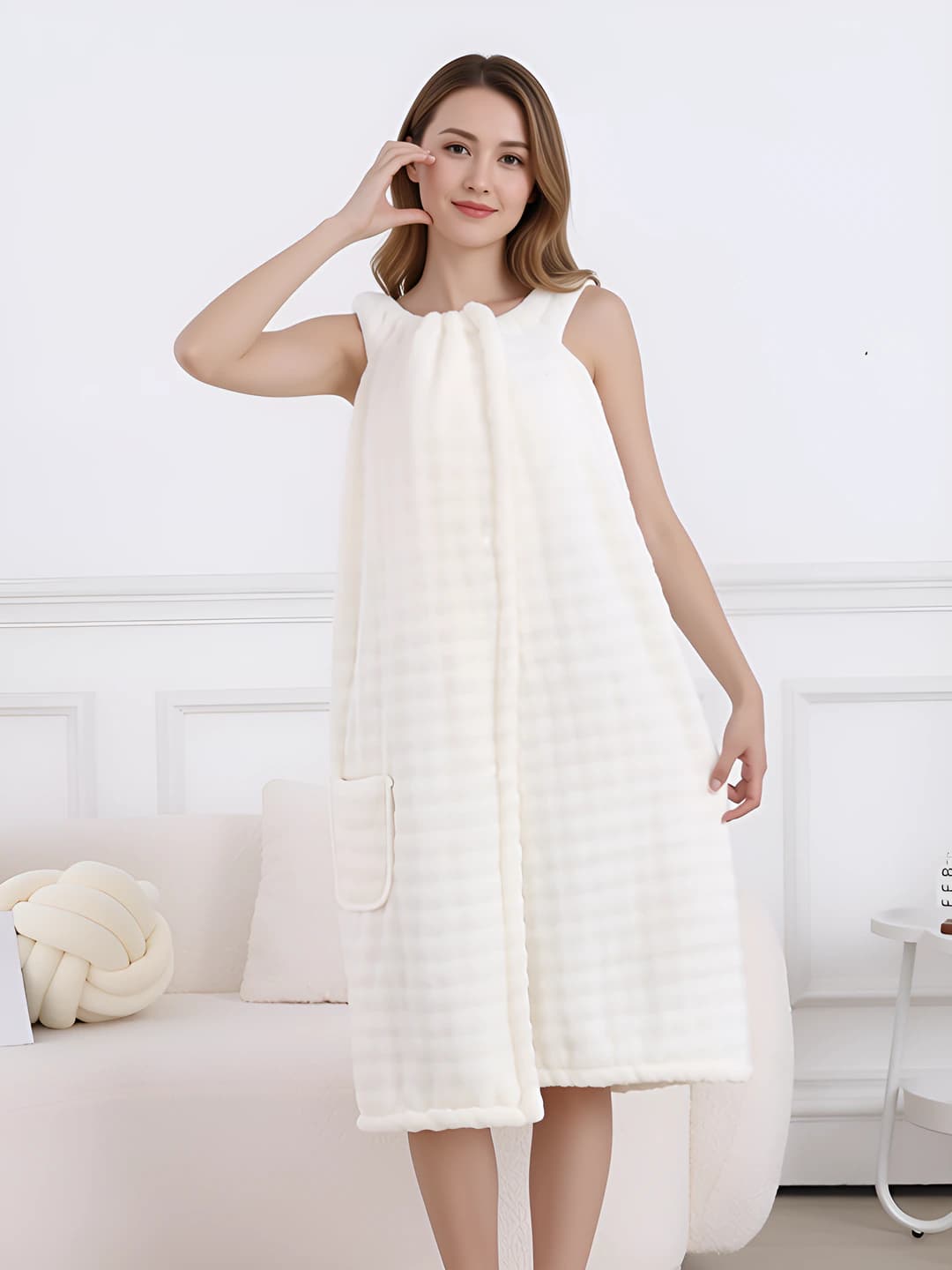 Women's long bathrobe, highly absorbent and non-shedding
