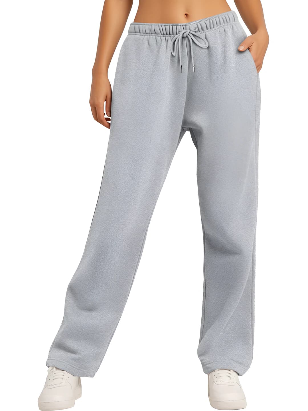 Women's fleece-lined sweatpants 2026 autumn-winter, loose fit, high waist, solid colour, casual