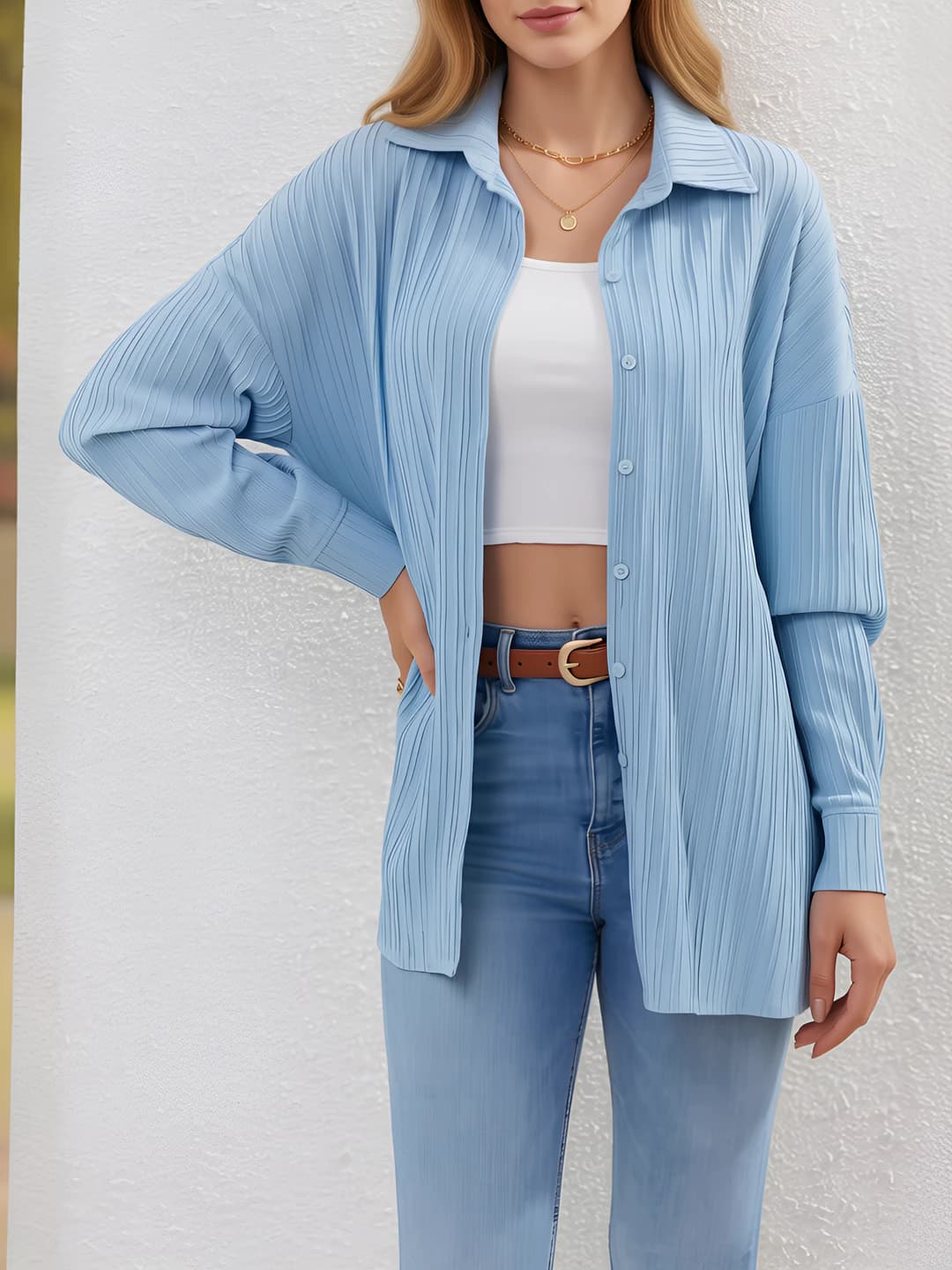 Ayollar uchun uzun yengli kundalik ko'ylak-shirt, polyester va spandex, bir rangli, regular kesim