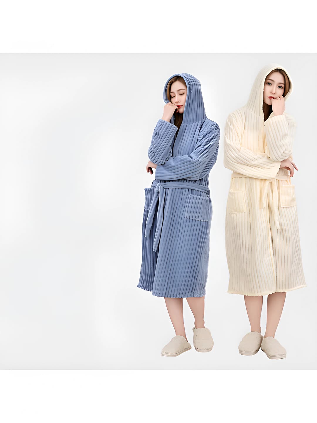 Women's long coral fleece bathrobe, absorbent and quick-drying