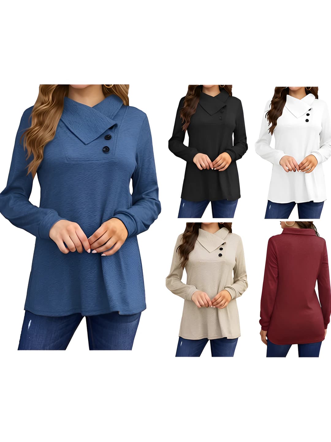 Women's autumn-winter longsleeve, long sleeve, solid colour, loose fit, half-open collar, business casual style