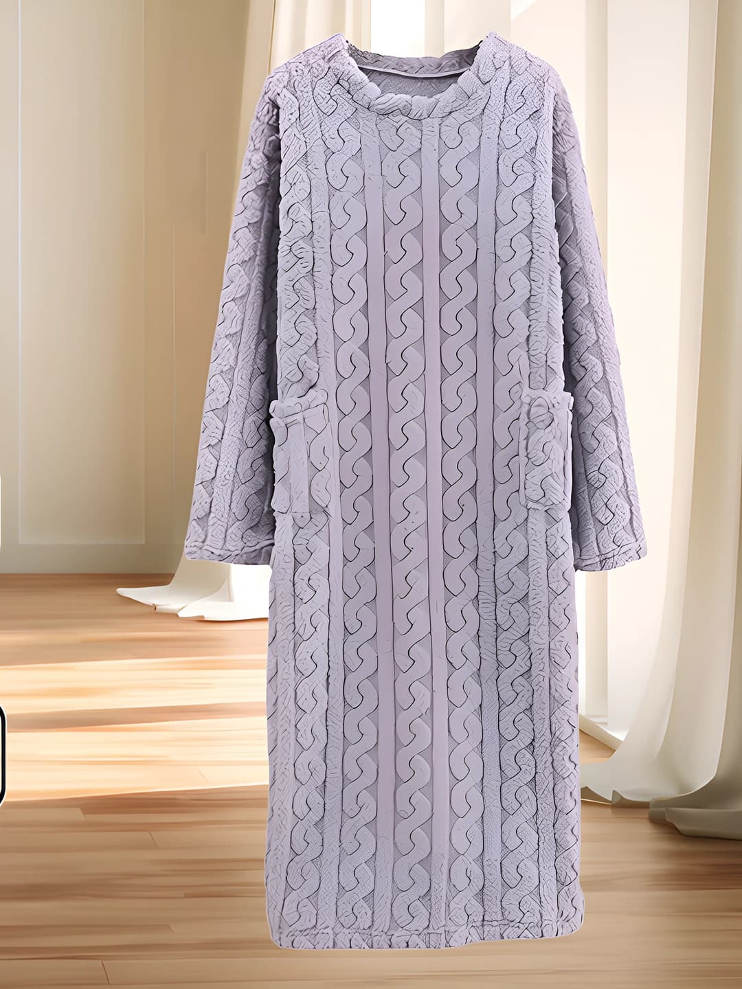 Women's autumn-winter house robe, long sleeve, thickened coral fleece, plus size