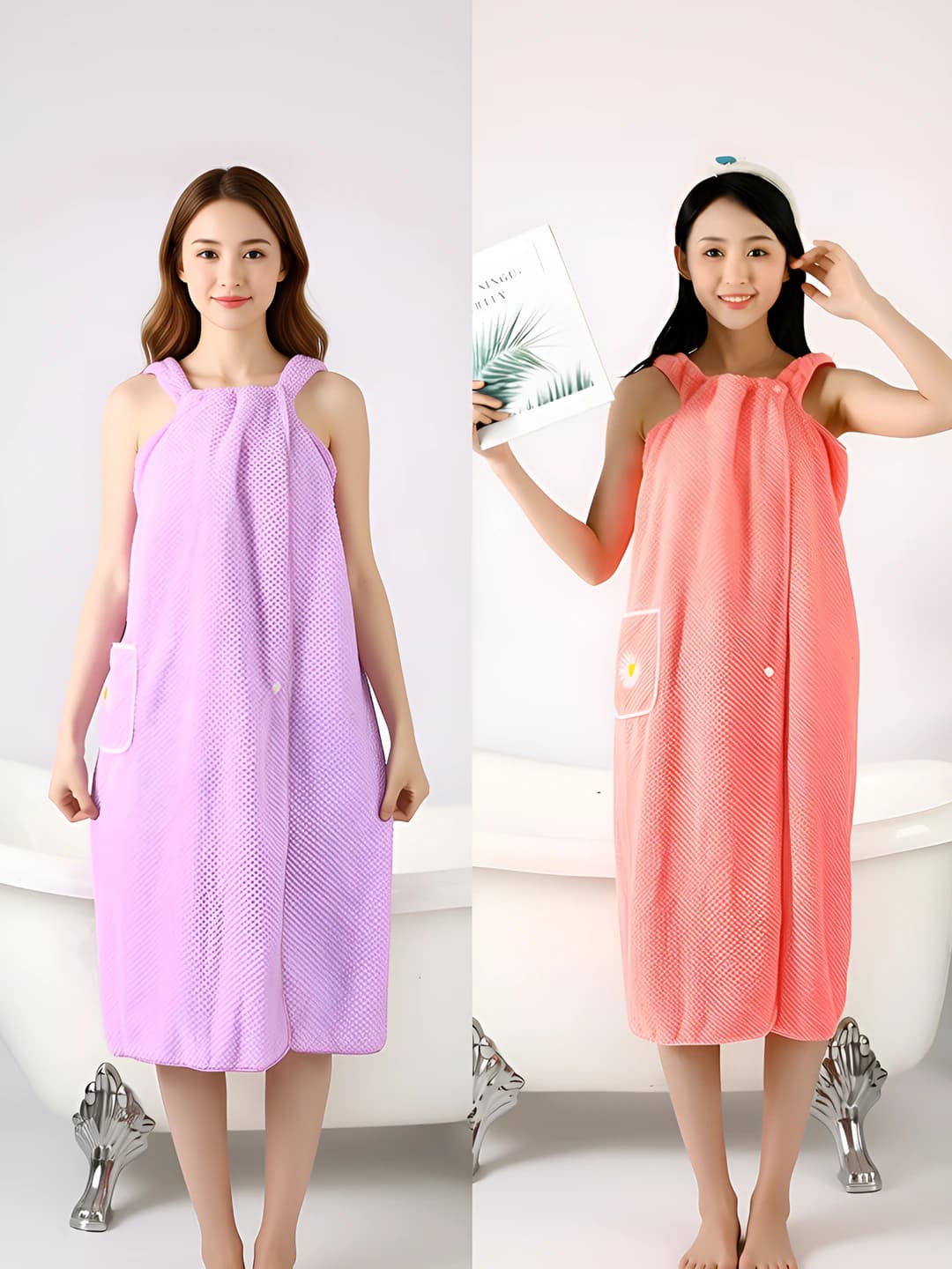 Long bathrobe for women with quick-absorbent and quick-dry thick fabric