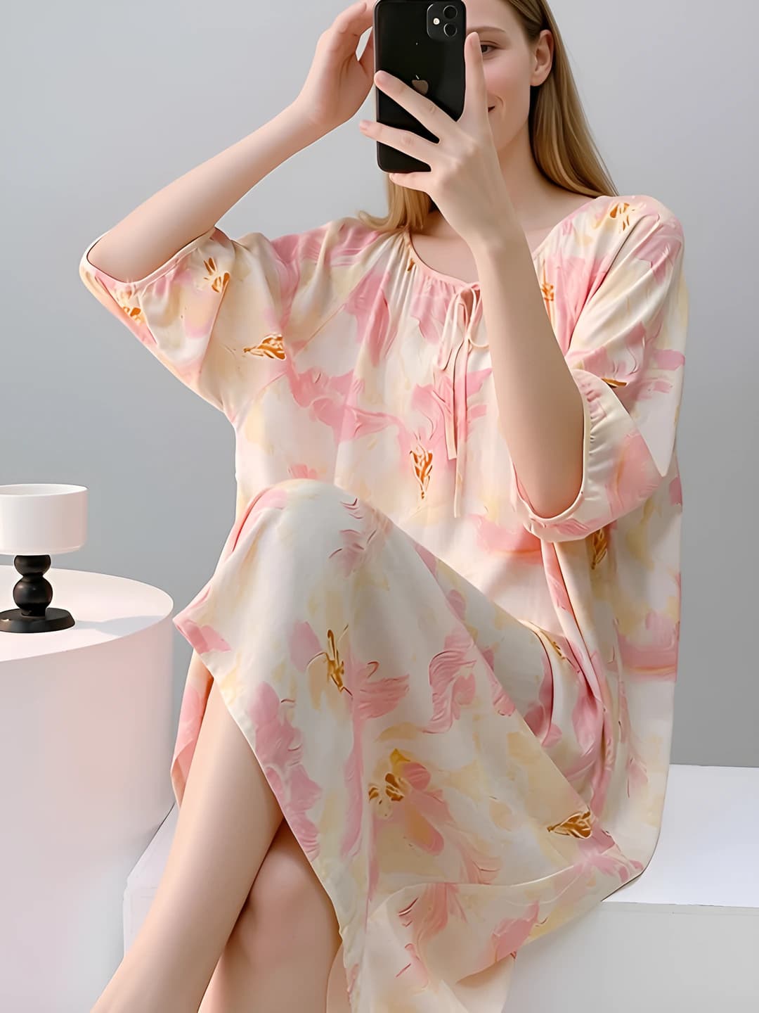 Women's 2026 summer nightgown, loose fit, 100% viscose, crew neck, thin, plus size, loungewear