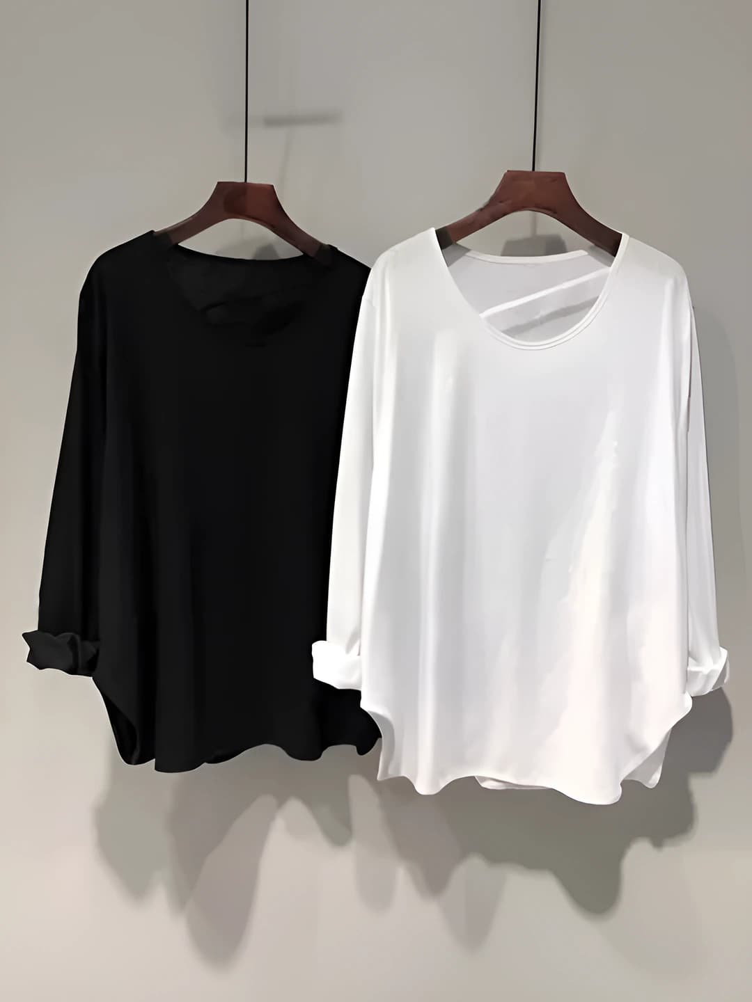 Women's long sleeve pure cotton t-shirt, crew neck, solid colour, loose fit, plus size, spring-autumn 2026
