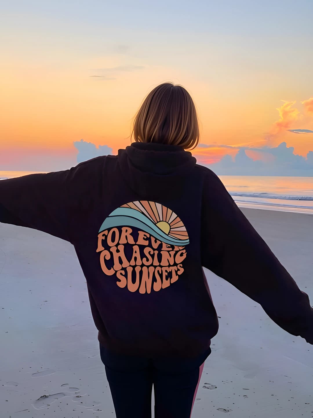Women's fleece-lined printed hoodie with kangaroo pocket, lapel collar, long sleeve, geometric pattern