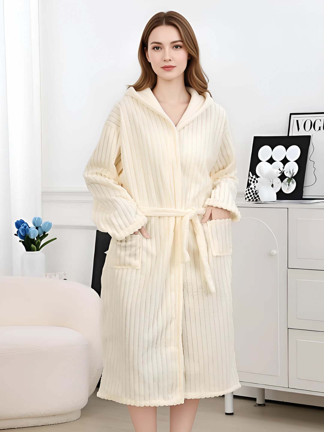 White - Hooded drawstring dress