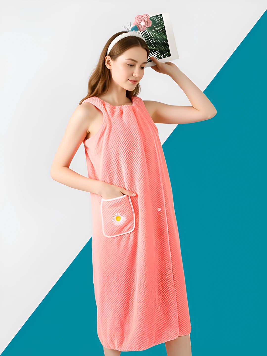 Long coral fleece bathrobe for women after bathing