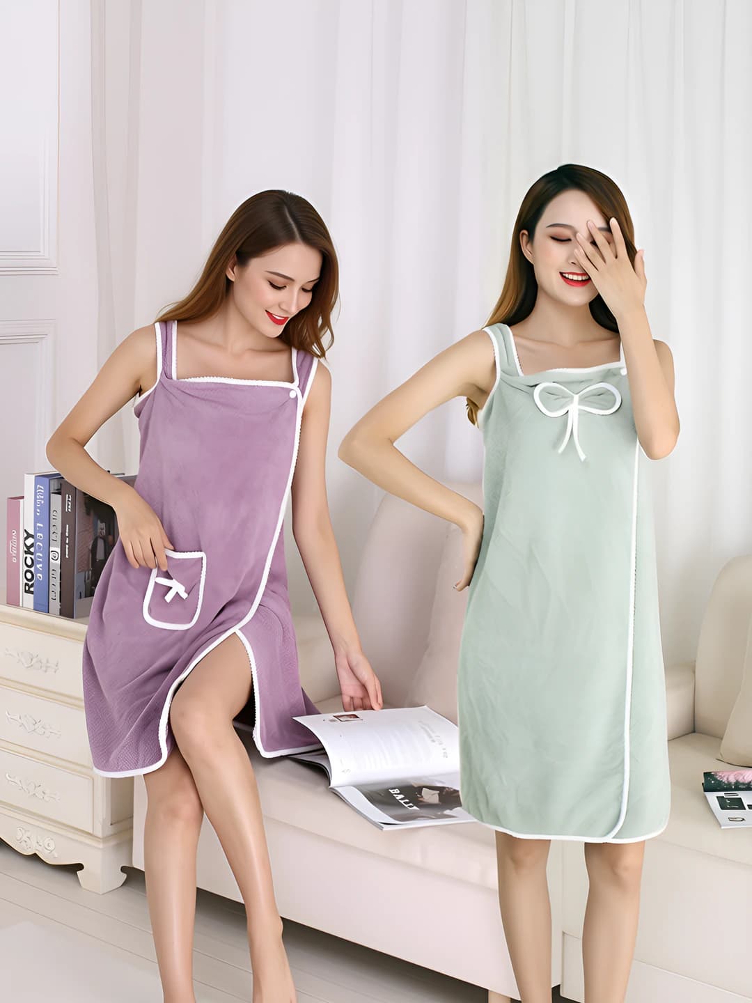 Women's long bathrobe made of thick coral fleece with high water absorption