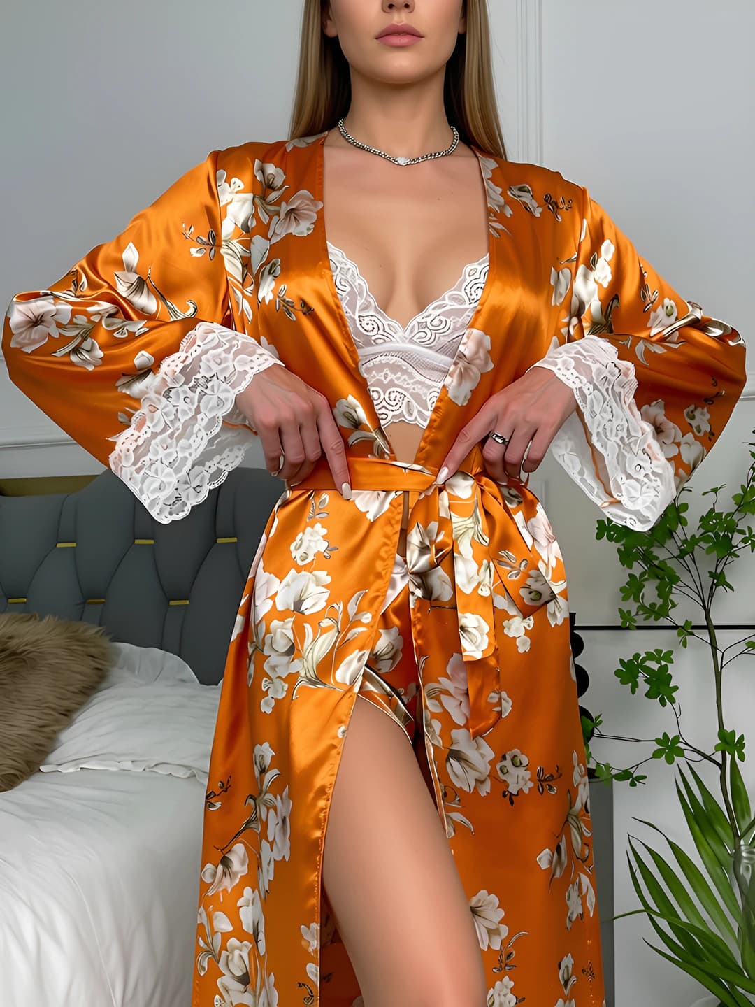 Orange print robe