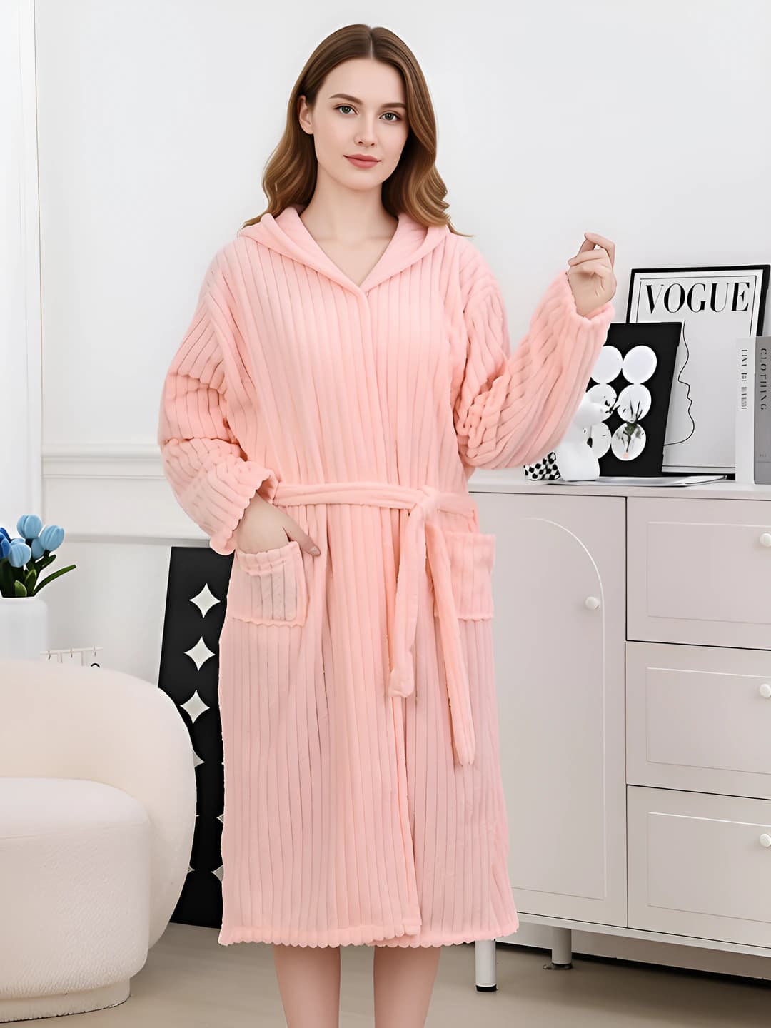 Pink - Hooded drawstring dress