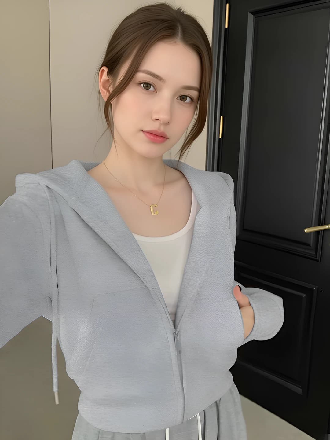Women's cropped zip-up sweatshirt, 2026 autumn-winter, for petite, 50-70% cotton, 30-50% polyester, casual style