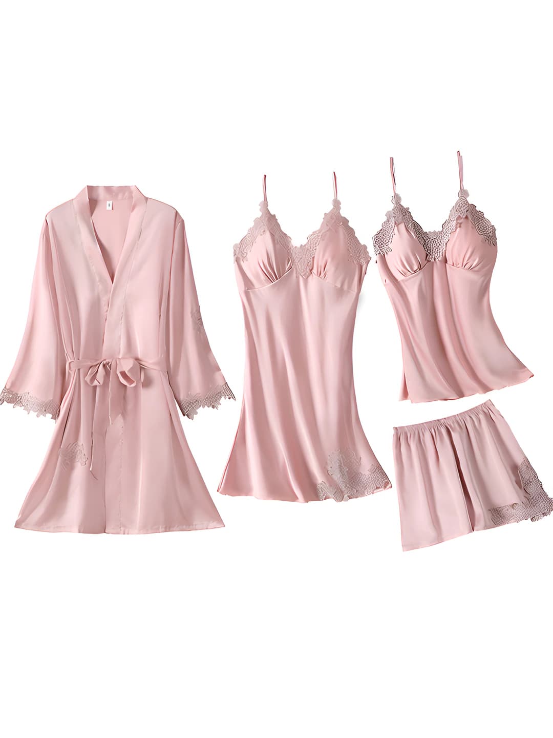Matte silk 4-piece set - pink water-soluble flowers