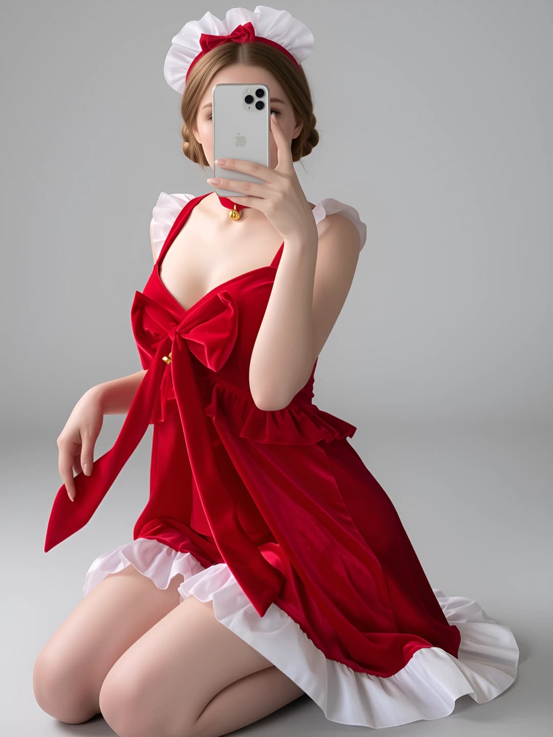 Women's erotic Christmas lingerie costume set: nightgown, bodysuit and bodysuit