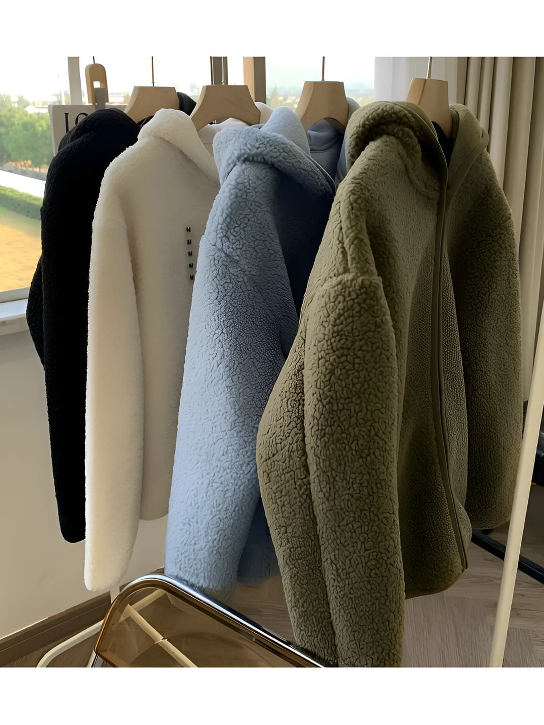 Women's winter warm thickened solid colour fleece jacket, loose fit, zip, long sleeve, collar