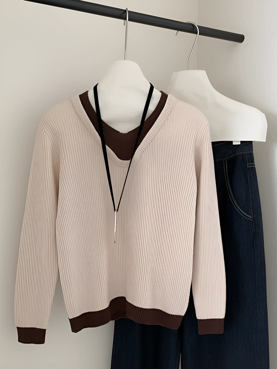 Ayollar uchun kuz-qishgi issiq saqlaydigan V-yoqa jun sviter, bo'sh (oversize) kesim, uzun yeng, kundalik uslub