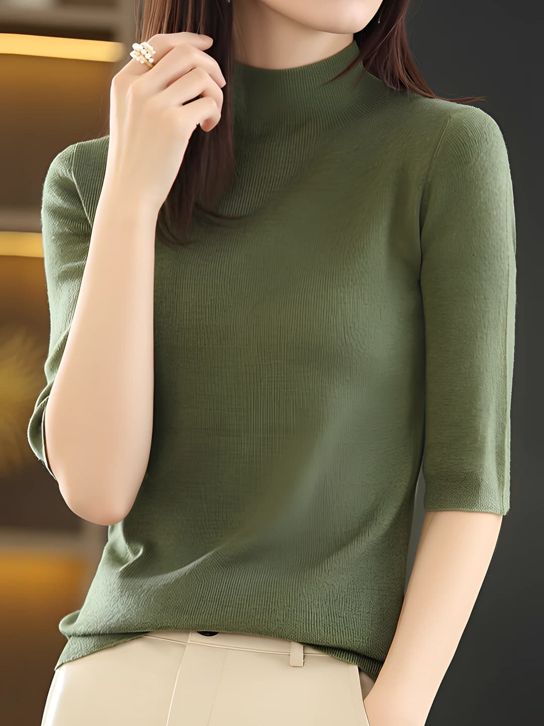 Women's mock neck sleeveless slim fit sweater for spring-autumn