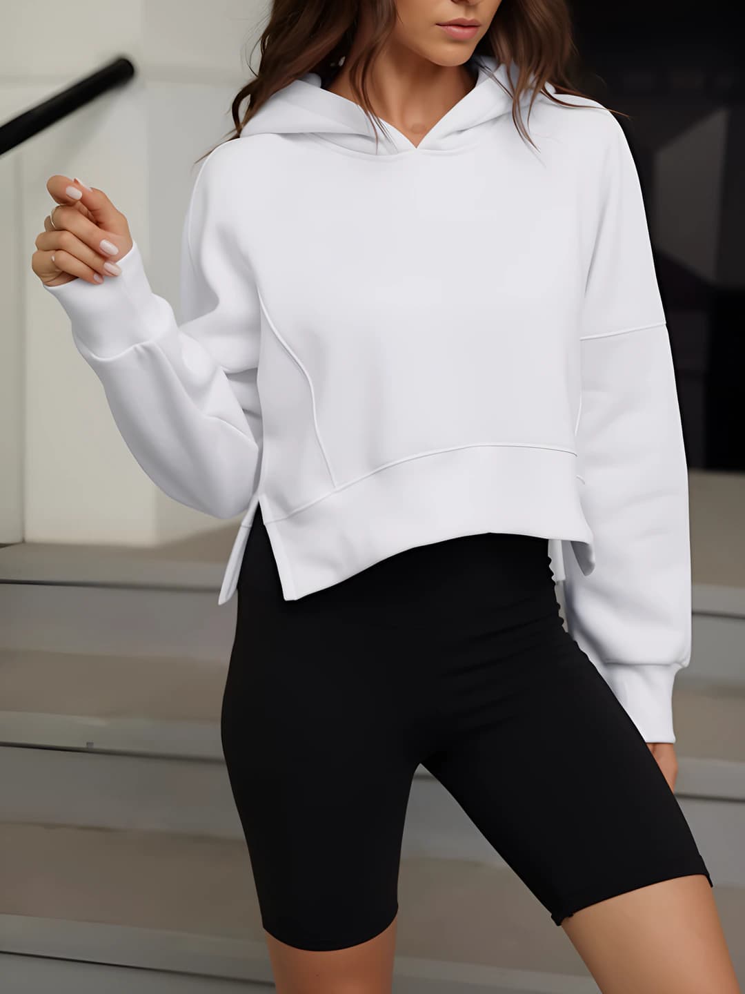 Women's 2026 spring-autumn casual loose fit long sleeve solid colour hoodie