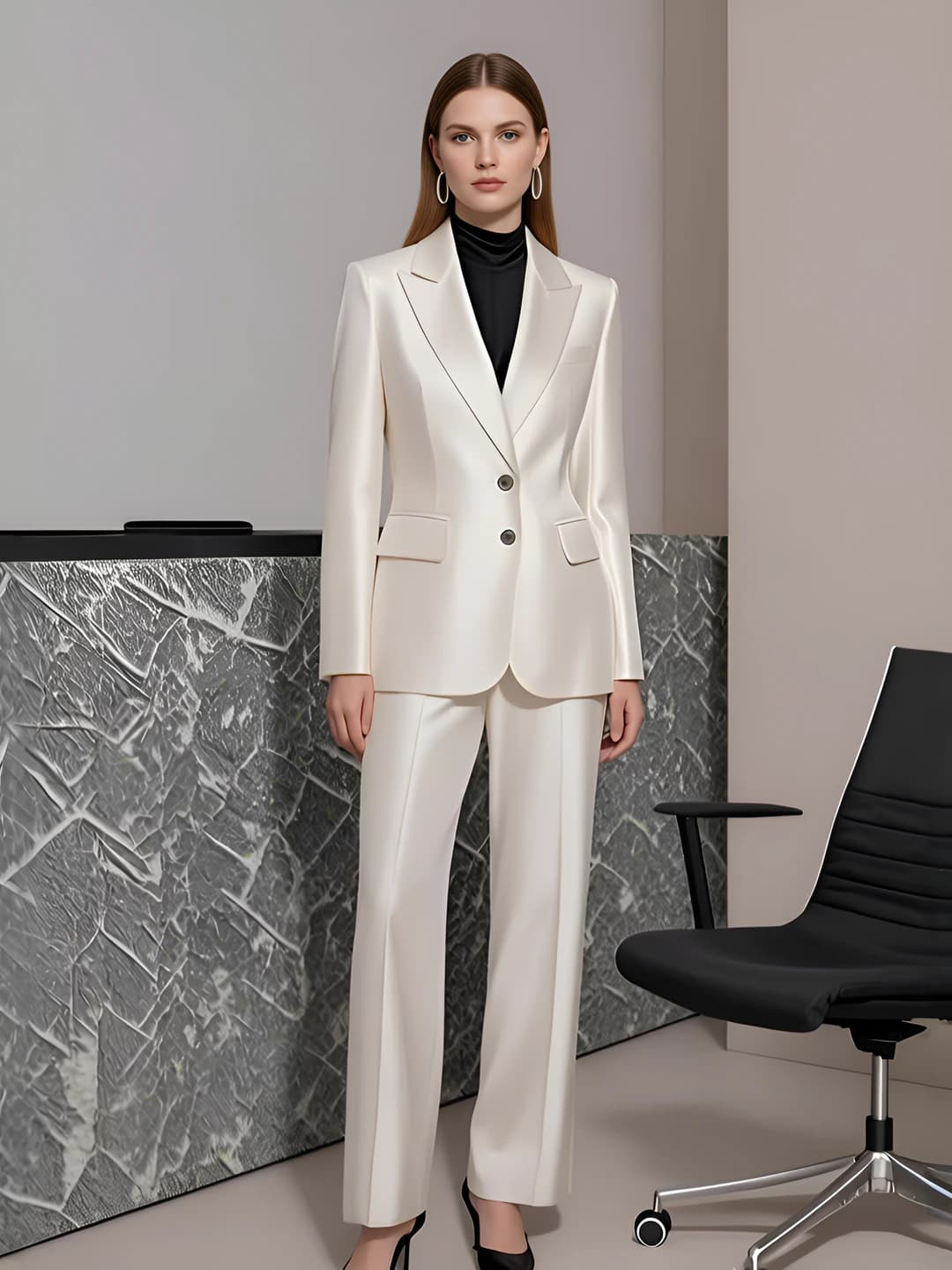 Women's spring satin suit set (blazer + trousers), main fabric composition: 70% (inclusive) - 80% (exclusive) acetate, long sleeve