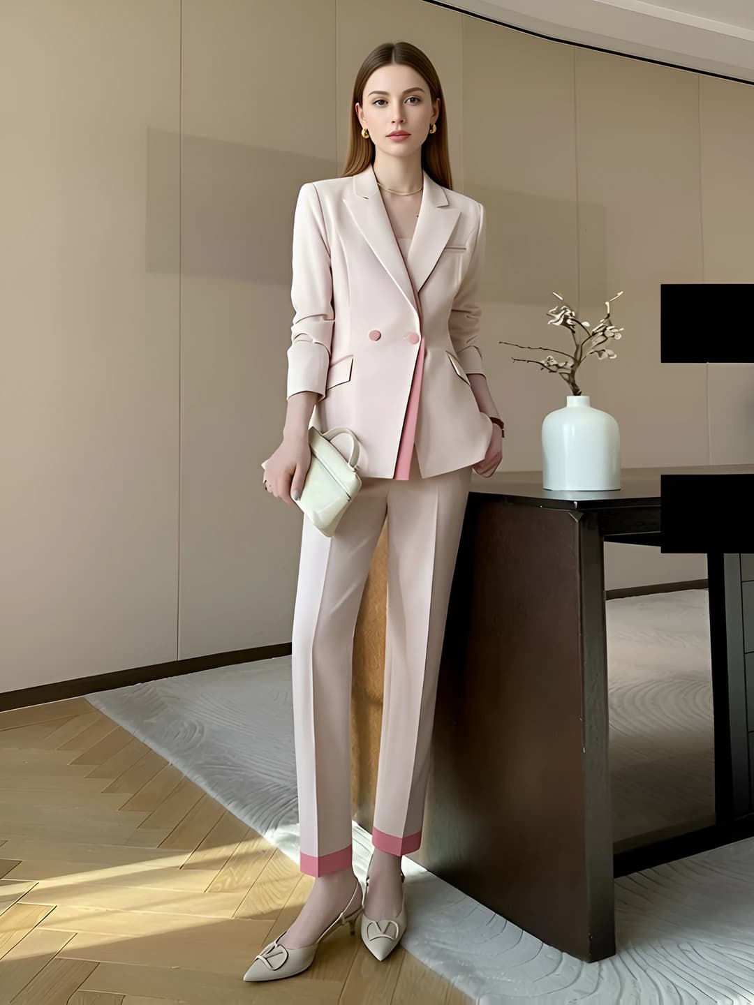 Pink long-sleeve suit+pants