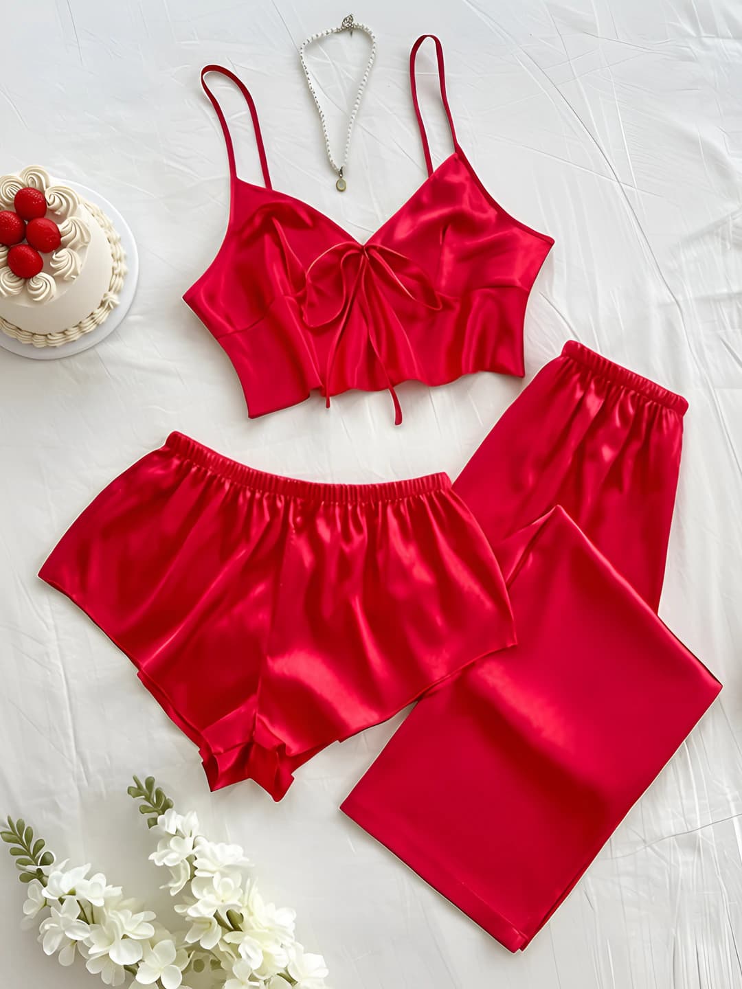 Women's summer pajama set: sleeveless crew neck camisole and shorts, 100% polyester, thin, breathable, casual