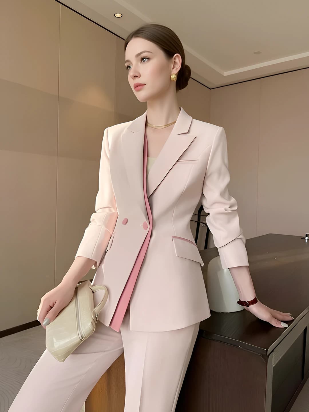Women's suit set with trousers: blazer and ankle-length trousers, long sleeve, TR fabric, autumn-winter