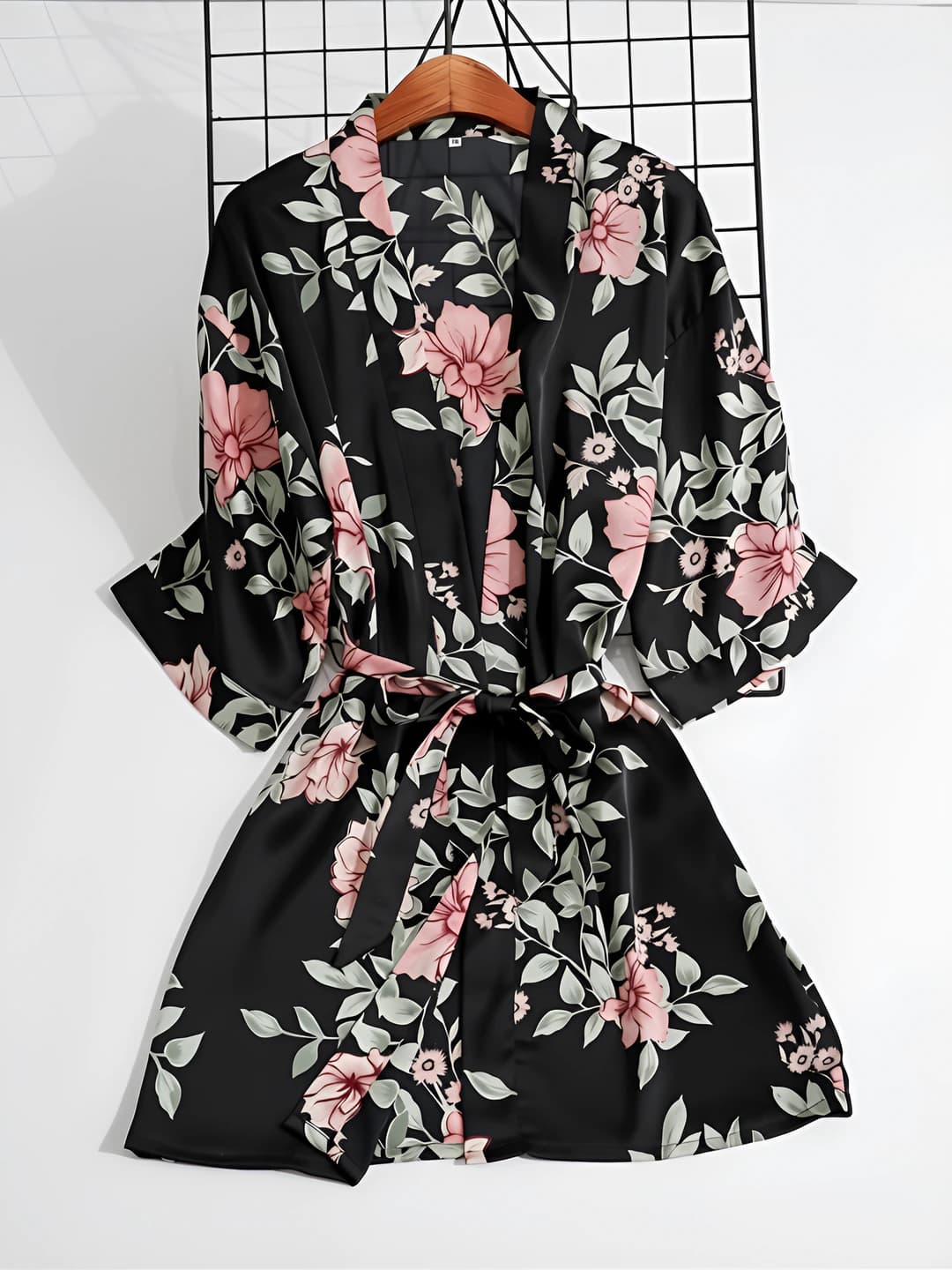 Women's summer thin printed house robe, V-neck, three-quarter sleeve, Korean style