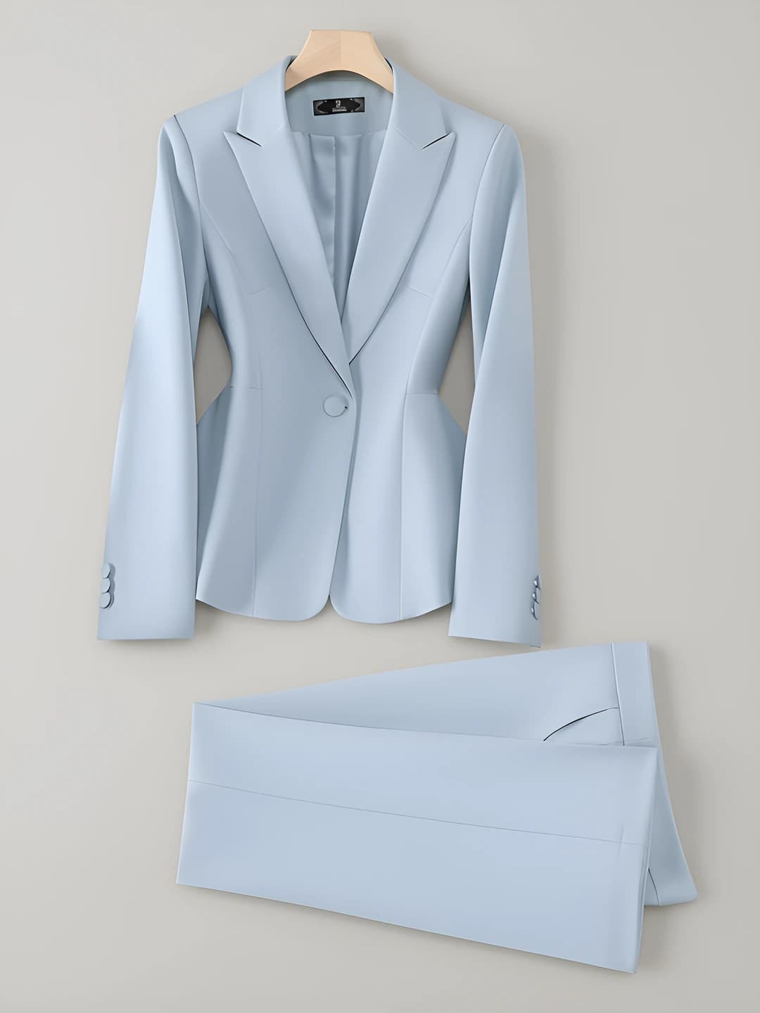 Women's suit set with trousers: long sleeve blazer and trousers, polyester fabric, spring-autumn