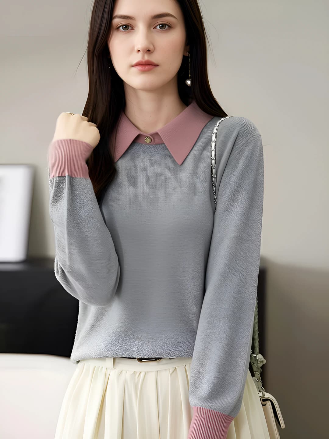 Grey with pink collar
