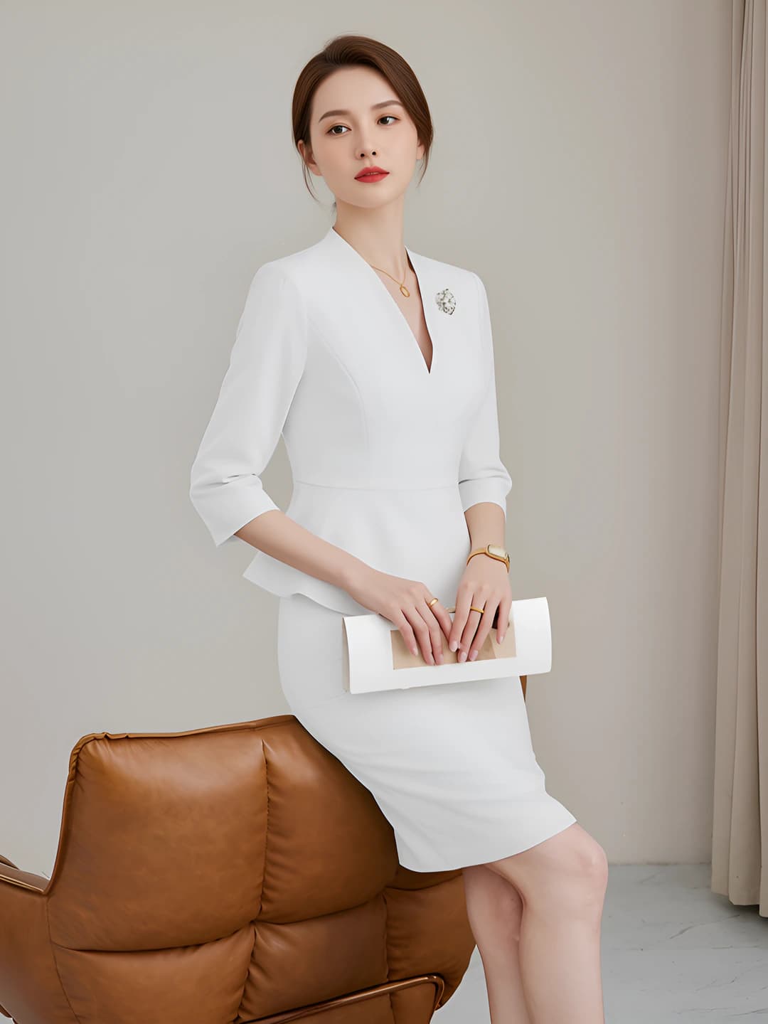 Oq qisqa yengli kostyum + yubka + shim