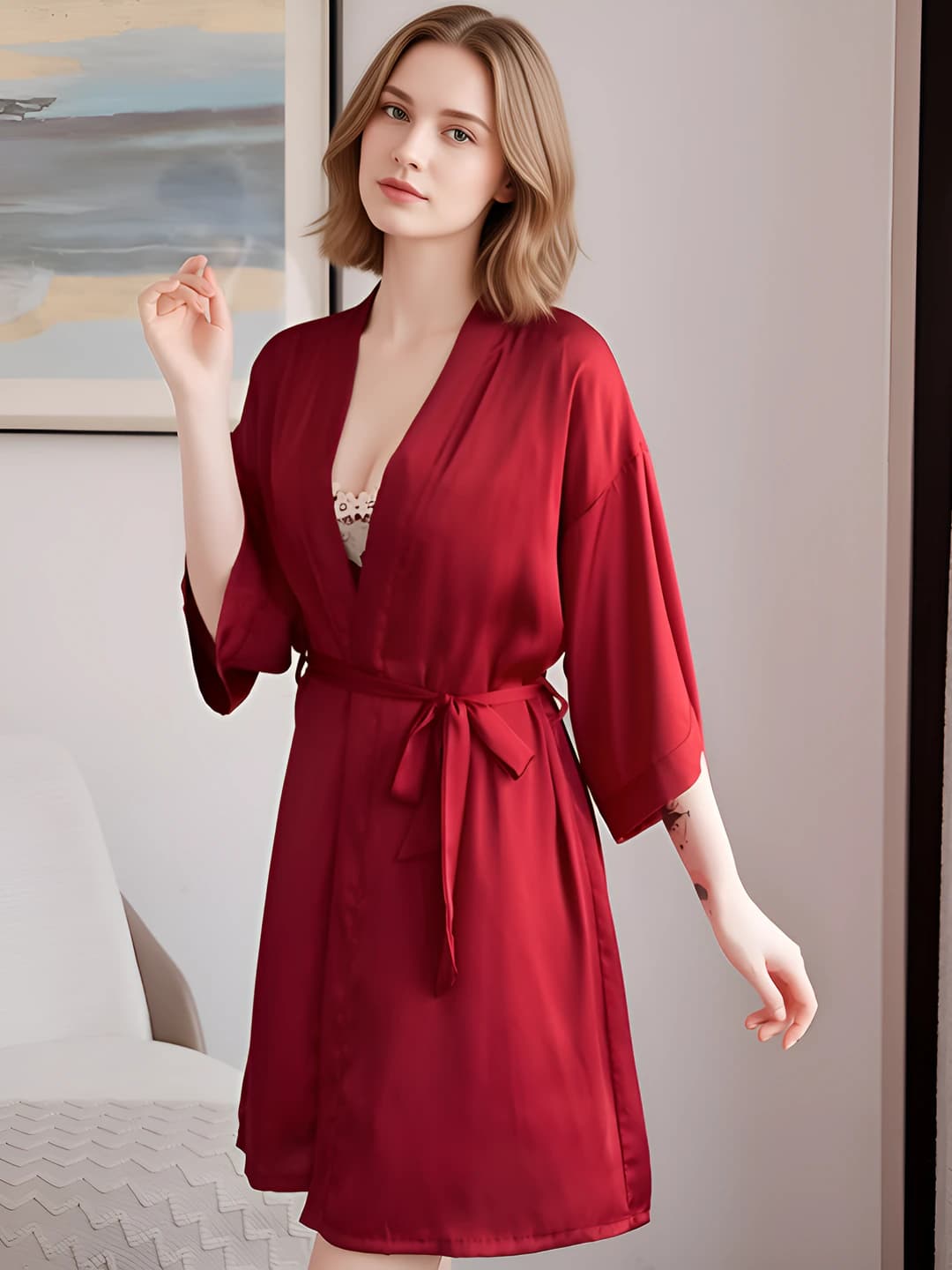 Wine red (Silk robe)