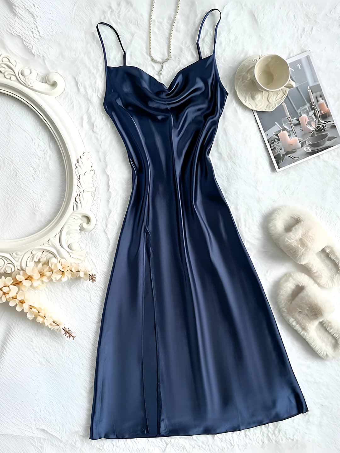 Women's cropped satin nightgown, V-neck, sleeveless, thin, 100% polyester, spring-summer