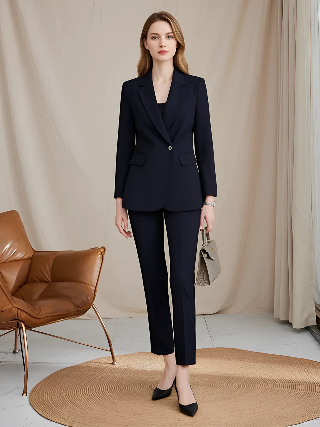Однотонные тёмно-синие брюки костюма