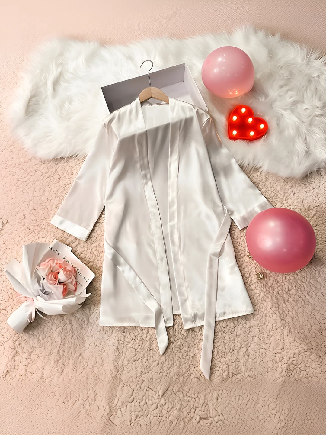 Women's house robe: solid colour, plus size, loose fit, ice-silk fabric, V-neck, long sleeve, thin, set