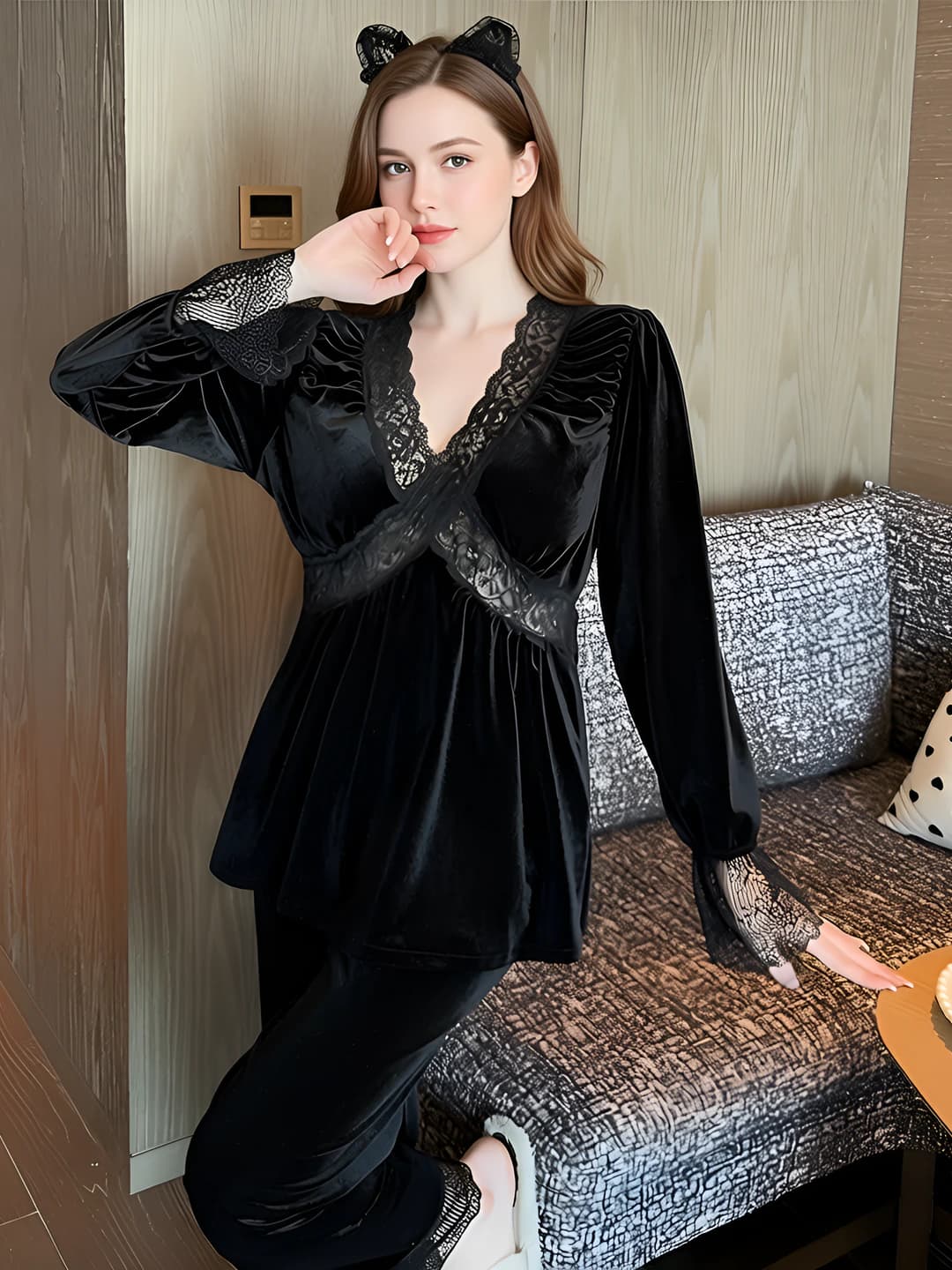 Gold velvet set - 588# Dreamy black
