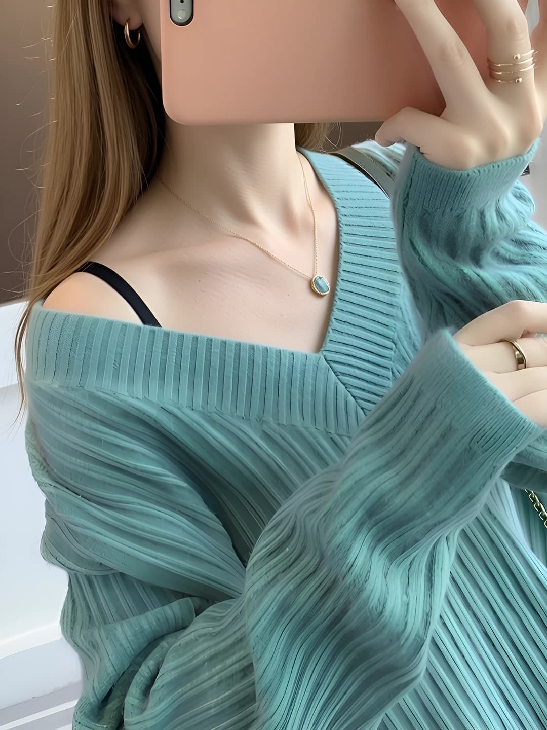 Women's autumn-winter sweater, Korean style, cropped, loose fit, crew neck, long sleeve, knit