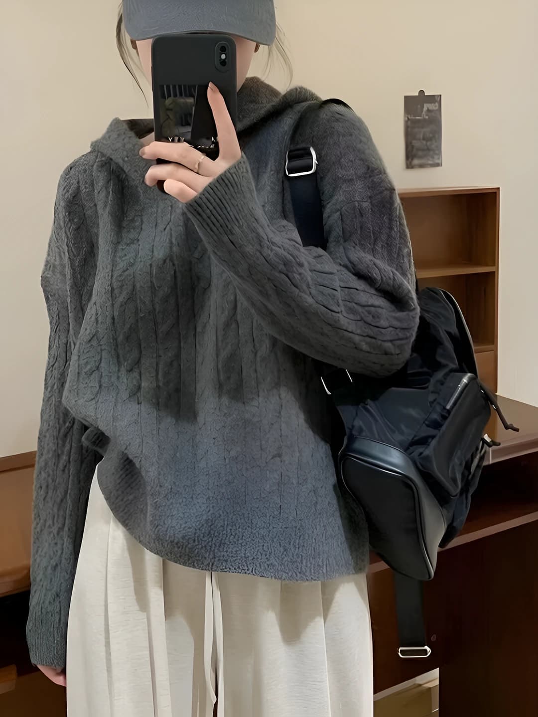 Ayollar uchun o'rma to'quvli, yoqali, bo'sh (oversize) trikotaj sviter, kuz-qish mavsumi uchun, retro uslubdagi, bir rangli, uzun yengli, qalin, kundalik