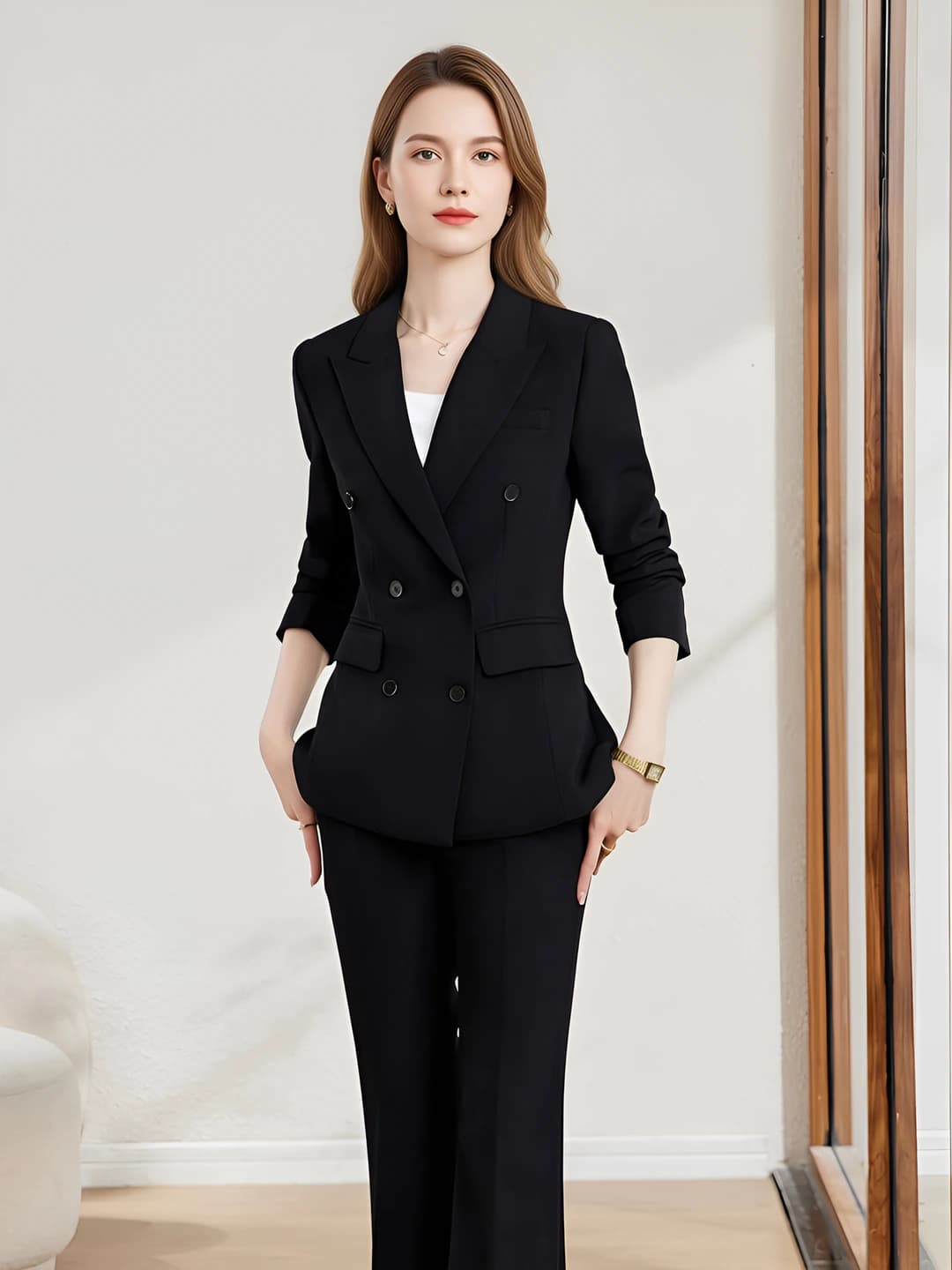 Women's suit set with trousers: casual blazer and trousers in Korean style for autumn-winter