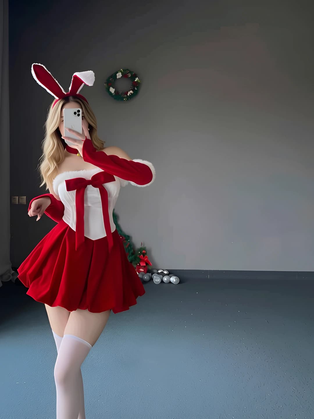 Red (hair clip + dress + choker + gloves 2) + W1 white