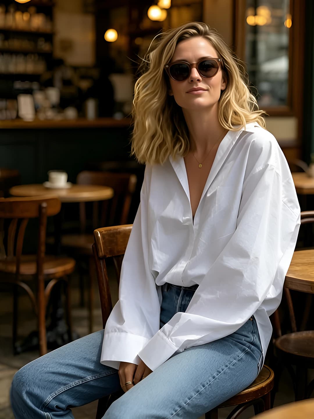 Ayollar uchun bir rangli, bo'sh (oversize) uzun yengli ko'ylak-shirt, POLO yoqa, ins uslubida